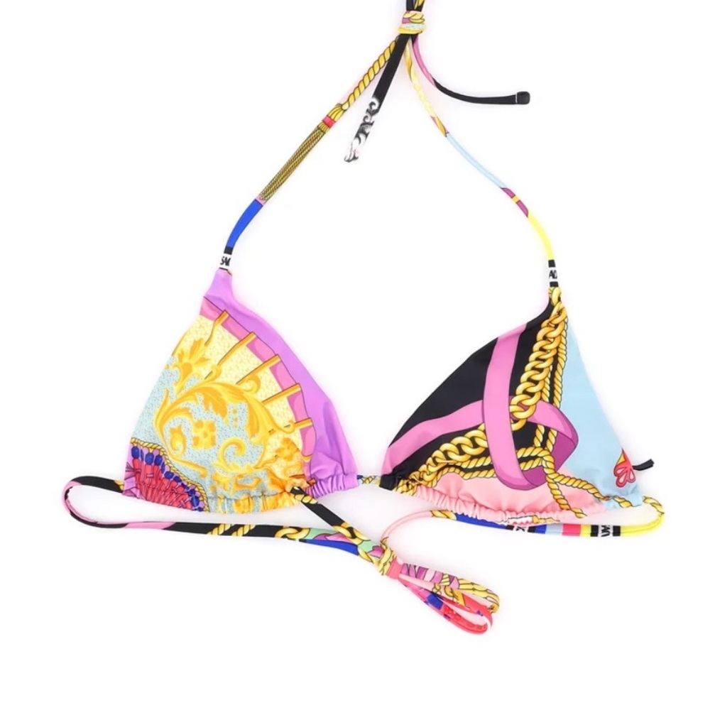 Versace Multicolor Baroque Print Triangle Bikini Top - Pink, Yellow, Blue, Black